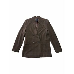 Mango MNG Womens Brown Plaid Double Breasted Suit Jacket Blazer EUC $90 S